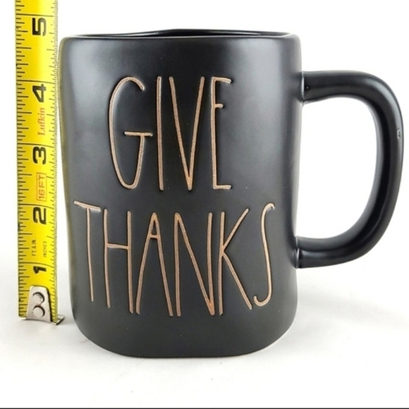 ⭐️2/ $50⭐️  Rae Dunn Black Ceramic Mat Mug Large Letters Orange GIVE THANKS - Picture 8 of 9